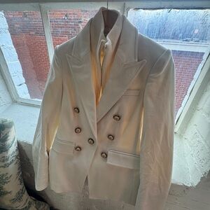 Veronica Beard Cream Double-Breasted Blazer